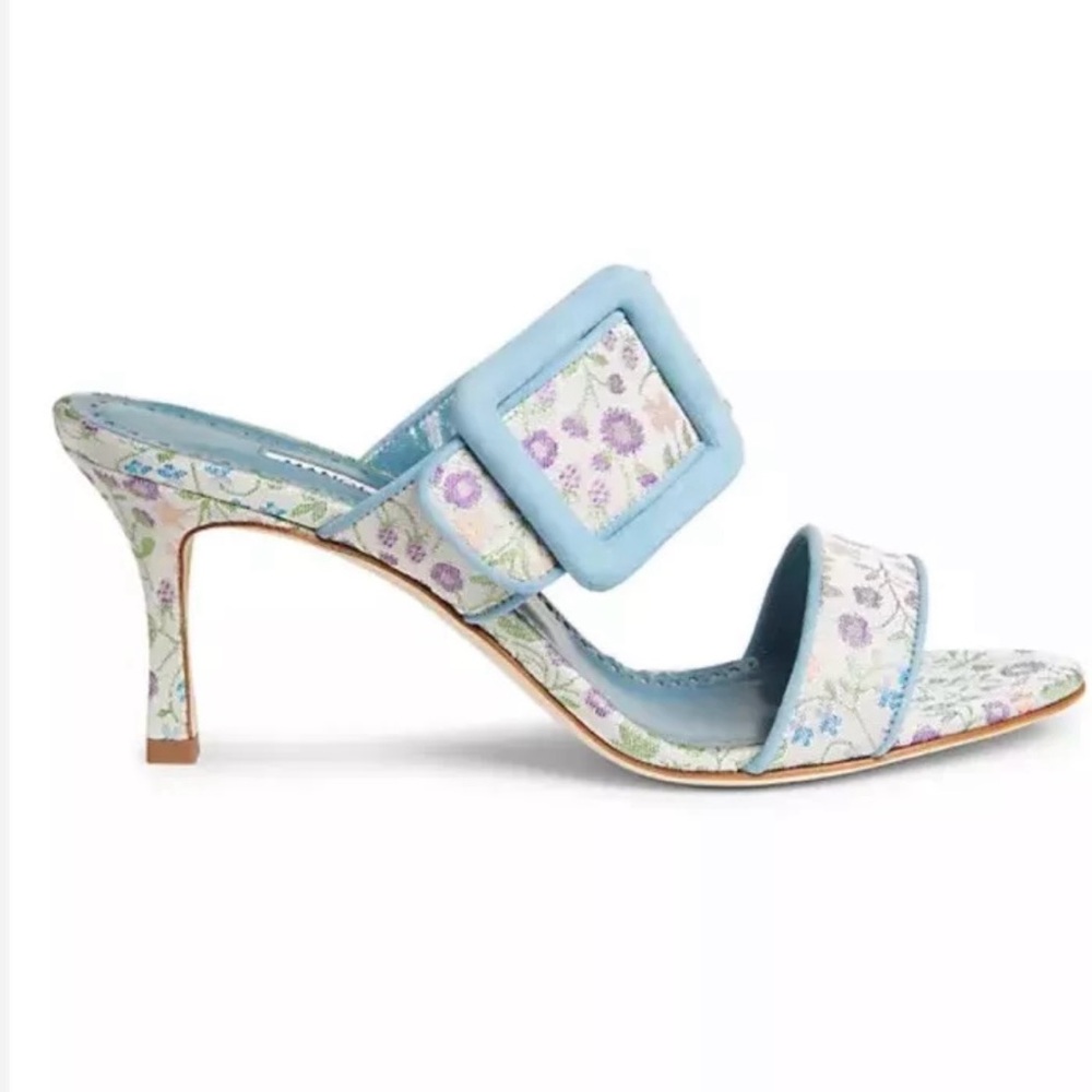 NEW Manolo Blahnik gable 75mm suede floral heels shoes sandals 41